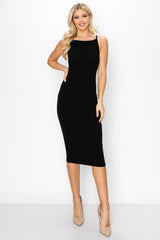 RING MY BELL RIBBED MIDI DRESS - BLACK