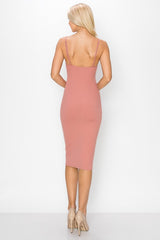 RING MY BELL RIBBED MIDI DRESS - ROSE