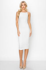 RING MY BELL RIBBED MIDI DRESS - WHITE