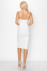 RING MY BELL RIBBED MIDI DRESS - WHITE