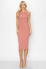 RING MY BELL RIBBED MIDI DRESS - ROSE