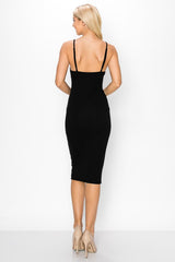 RING MY BELL RIBBED MIDI DRESS - BLACK