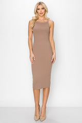 RING MY BELL RIBBED MIDI DRESS - TAUPE