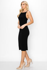 RING MY BELL RIBBED MIDI DRESS - BLACK